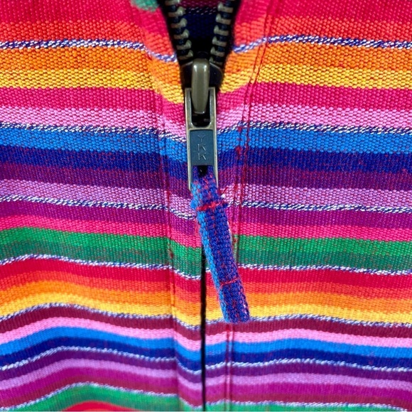 Chico's Design Vintage 100% Cotton Rainbow Striped Zip Pockets Hoodie Jacket - Picture 5 of 10